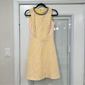 Badgley Mischka Yellow & White Floral Lace Dress